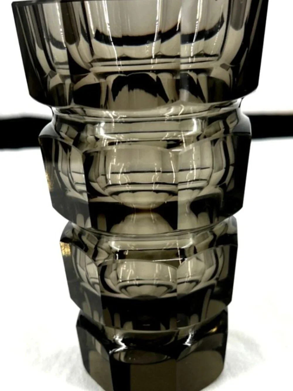Josef Hoffman Vase Moser Prism Faceted Smokey Gray Crystal Glass Art Deco 6
